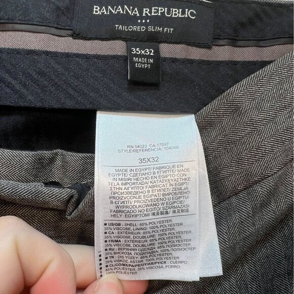 Banana Republic Mens Tailored Slim Fit Pants Size 35x32 Gray Pinstriped Workwear - Picture 3 of 11